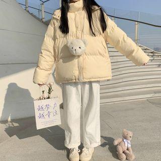 Plain Hooded Padded Jacket 3413 - Beige - One Size