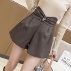 Long-sleeve Plain Knit Top / High-waist Plain Shorts