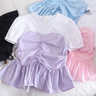 Short-sleeve Mock Two-piece Drawcord Top
