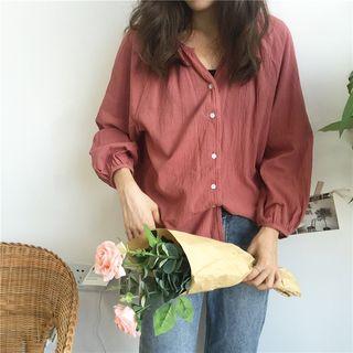 Balloon-sleeve Collarless Blouse
