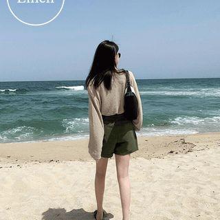 Linen Blend Pintuck Shorts