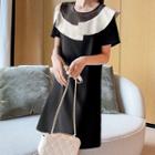 Cold Shoulder Mesh Panel Contrast Ruffled Shift Dress