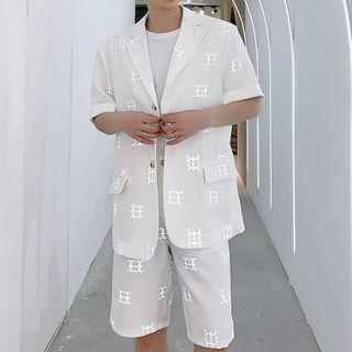 Set: Short-sleeve Single Breasted Patterned Blazer + Shorts
