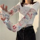 Long-sleeve Cropped Print T-shirt White - One Size