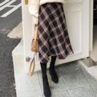 Plaid A-line Skirt Navy Blue - One Size