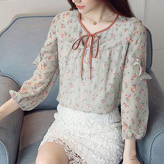 Floral Tie Neck Blouse