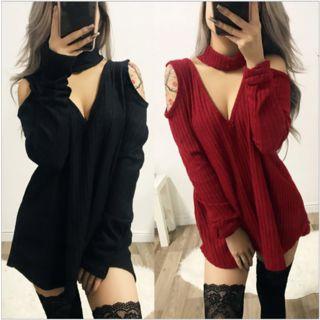 Cold Shoulder V-neck Knit Top