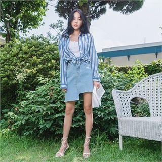 Long-sleeve Pocket-front Stripe Shirt