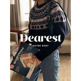 Nordic-pattern Wool Blend Sweater One Size