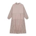 Long-sleeve A-line Crinkle Dress Almond - One Size