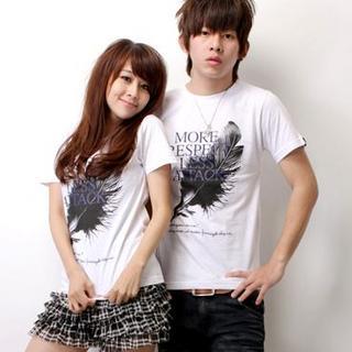 Couple Matching Short-sleeve Feather Print T-shirt