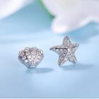 Non-matching 925 Sterling Silver Rhinestone Starfish & Shell Earring 1 Pair - Stud Earrings - Starfish & Shell - Silver - One Size