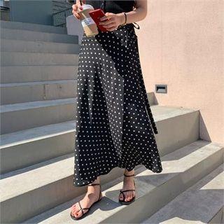 Dotted Wrap-front Flare Skirt