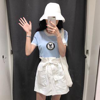 Contrasted Printed Top / Skorts With Tie