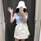 Contrasted Printed Top / Skorts With Tie