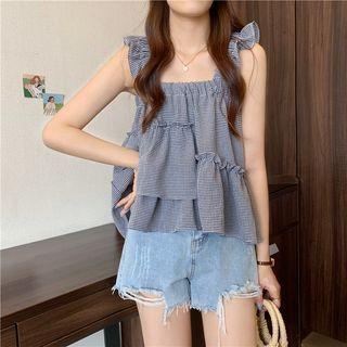 Ruffle Trim Plaid Flowy Camisole Top