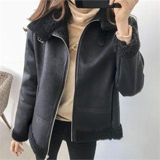Fleece Lined Faux-leather Biker Jacket