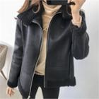 Fleece Lined Faux-leather Biker Jacket