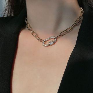 Set: Rhinestone Buckle Pendant Choker + Earring