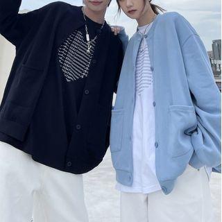 Couple Matching Drop-shoulder Plain Cardigan