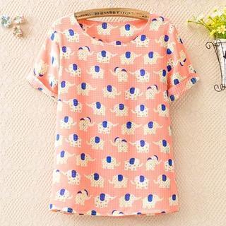 Short-sleeve Elephant-printed Top