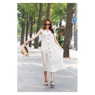 Sleeveless Buttoned Cotton Long Dress