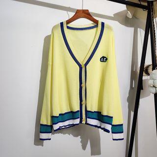 V-neck Color-block Knit Long-sleeve Cardigan