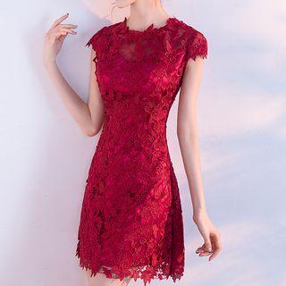 Short Sleeve Lace Evening Dress