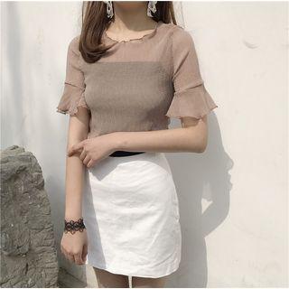 Set: Elbow-sleeve Sheer Top + Camisole