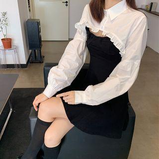 Ruffle Cropped Long-sleeve Shirt / Plain Slipdress