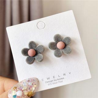 Felt Flower Earring 1 Pair - Earrings - Gray & Pink - One Size