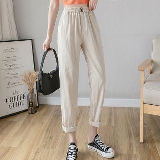 Plain High-waist Cropped Straight Leg Pants