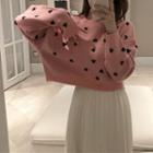 Cropped Heart Print Sweater Pink - One Size