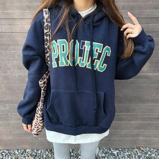 Letter-printed Fleece-lined Oversized Hoodie