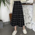 Plaid Midi A-line Skirt Plaid - Black - One Size