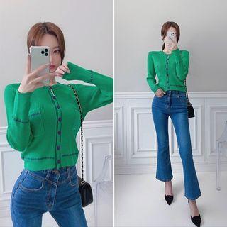 Round-neck Stitch-trim Cardigan
