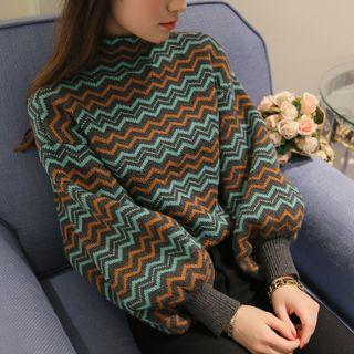 Balloon Sleeve Patterned Sweater
