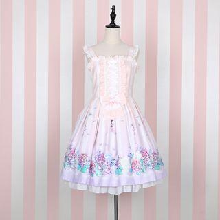 Floral Print Strappy A-line Dress / Lace Trim Headband