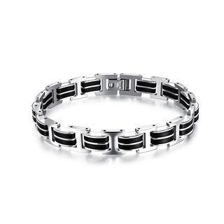 Fashion Classic Geometric Black And White Silicone 316l Stainless Steel Bracelet Silver - One Size