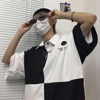 Color-block Elbow-sleeve Polo Shirt