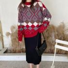 Printed Sweater / Knit Midi Straight-fit Skirt