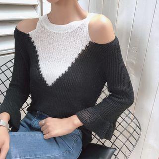 Color Block Cold Shoulder Sweater