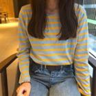 Striped Long-sleeve Loose-fit T-shirt As Figure - One Size