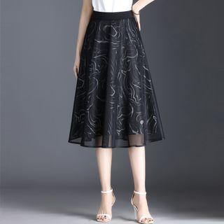 Print Mesh Panel A-line Skirt