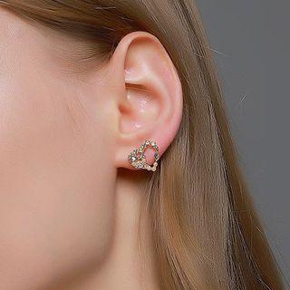 Rhinestone Heart Stud Earring 1 Pair - 01 - Gold - One Size