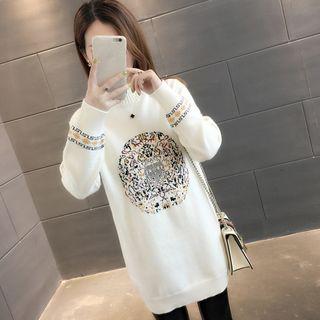 Long-sleeve Mock Neck Print Mini Knit Dress