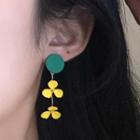 Flower Dangle Earring 1099a - 1 Pair - Yellow & Green - One Size