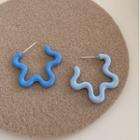Flower Alloy Open Hoop Earring 1 Pair - Asymmetric - Blue & Light Blue - One Size