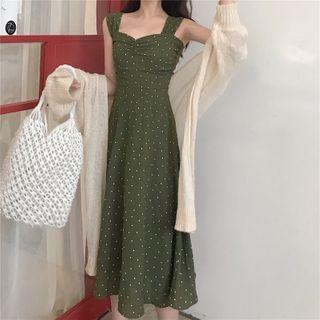 Sleeveless Dotted Midi A-line Dress / Cardigan