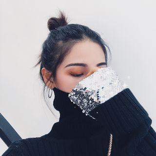 Turtleneck Sequined Long-sleeve Loose-fit Knit Top Dress - As Figure - One Size